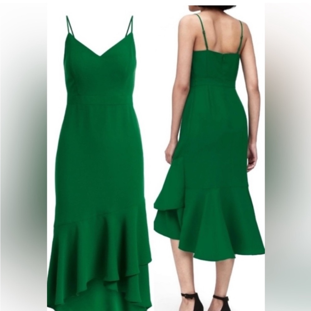 Black Banana Republic Sweetheart MIDI Sheath Dress with Flounce Hem size 2